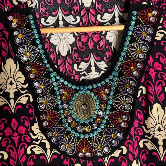 Women’s Embroidered Sequin Multi-Colour Print Boho Top Large - Picture 4 of 7